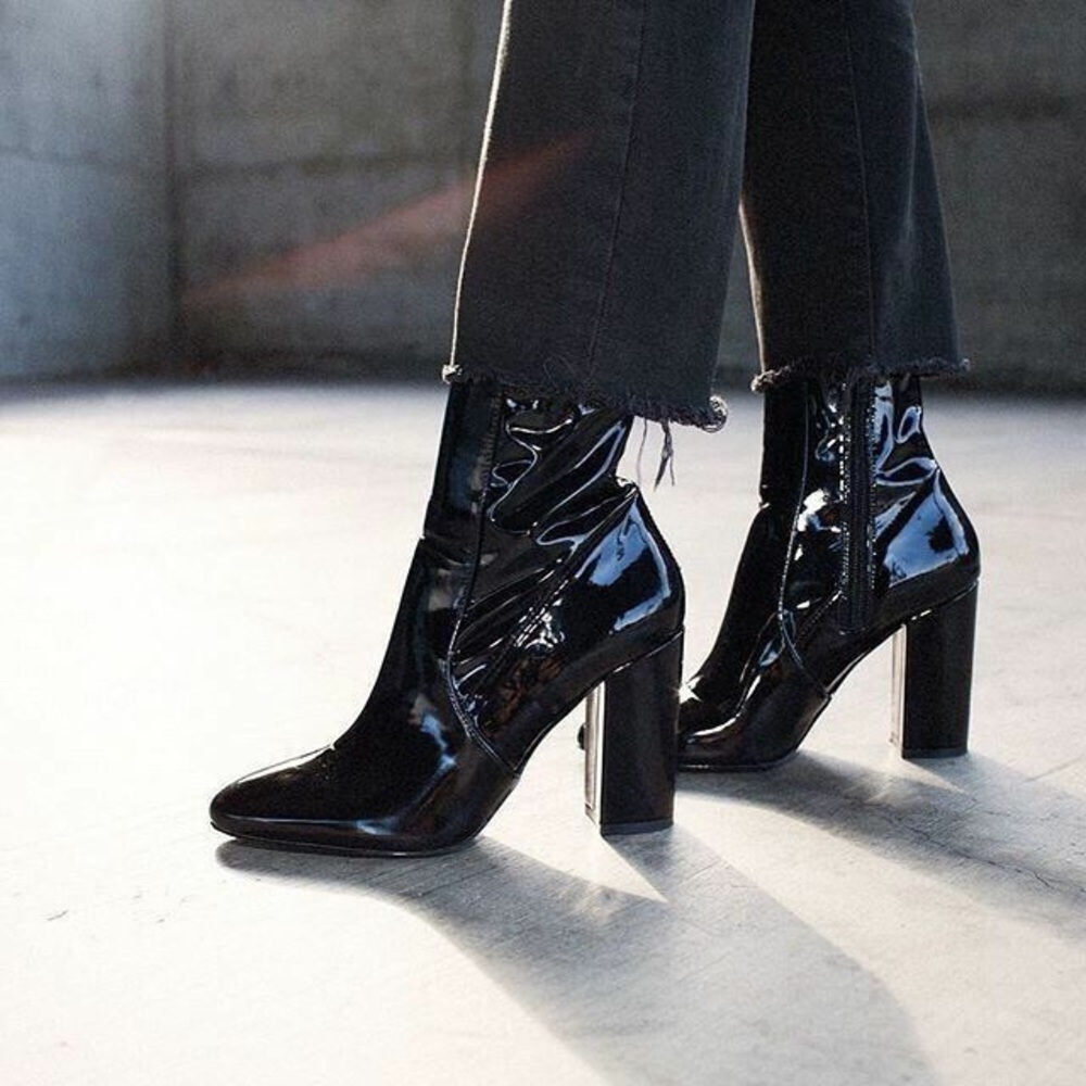 Aldo Aurella black patent sock boot